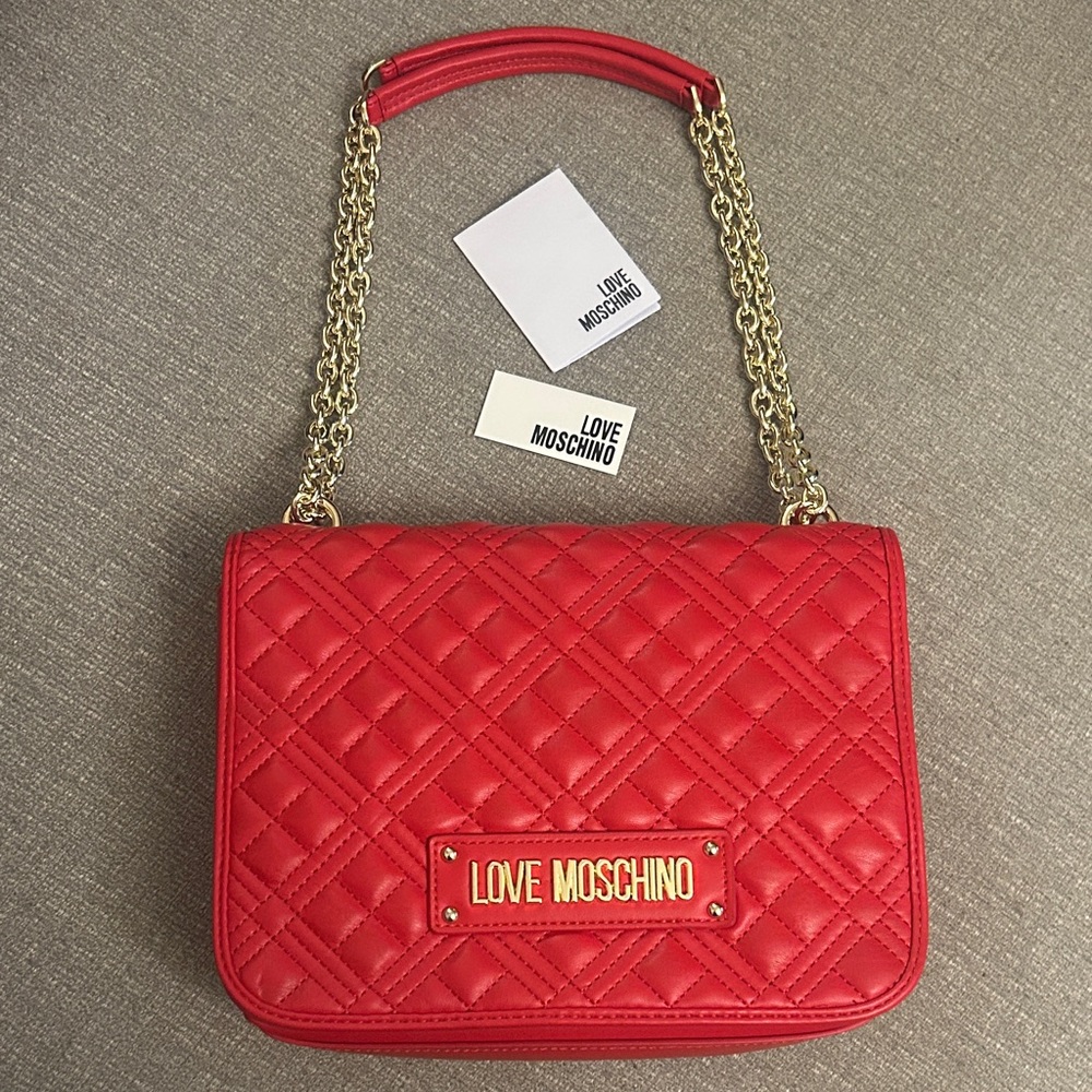 Love Moschino Red Quilted Shoulder Bag with Gold Chain